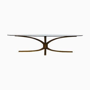 Mid-Century Modern Glass and Bronze Oval Coffee Table by Michel Mangematin