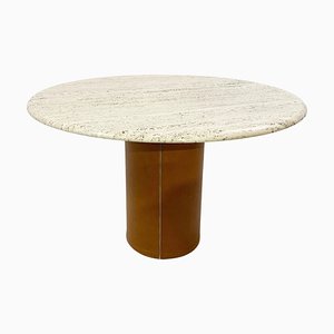 Mid-Century Travertine Table with Removable Leather Piece on the Feet, 1970s