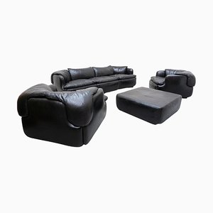 Italienisches Sofa Set aus schwarzem Leder von Alberto Rosselli für Saporiti
