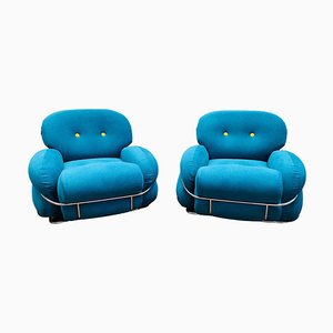Italian Blue and Yellow Armchairs in the Style of Sesann, 1960s