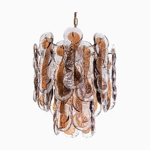 Lampadario in vetro di Murano ambrato e ottone di Kalmar, anni '60