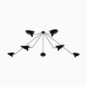 Lámpara de techo Spider de 7 brazos fijos en negro de Serge Mouille