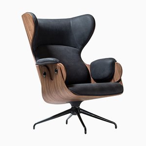 Jaime Hayon, Contemporary, Playwood Walnut Black Upholstery Lounger Armchair
