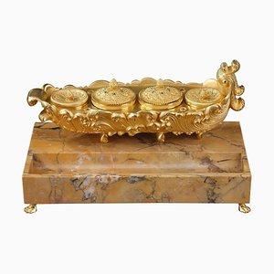 Charles X Gilt Bronze and Marble Inkwell
