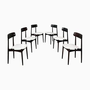 Moderne italienische Mid-Century Stühle aus massiver Buche & weißem Stoff von Baggio, 1970er, 6er Set