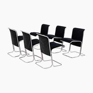 Italian Black Velvet Calla Chairs by Antonio Ari Colombo for Arflex, Set of 6