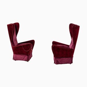 Red Velvet Armchairs by Gio Ponti, Set of 2