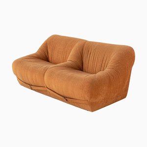 Space Age Italian Orange Velvet Fabric Sofa