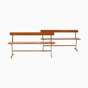 Italian Wood and Brass Benches, Set of 2