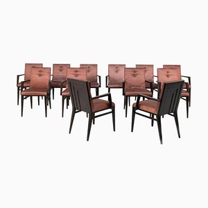 Italian Wood and Pink Satin Chairs for Naval Furnishings, Set of 12