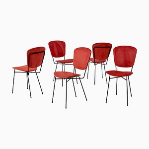Stühle aus Eisen & roter Baumwolle von Doro Cuneo, 5er Set