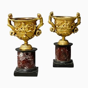 Napoleon III Tassen aus Bronze & Marmor, 2er Set