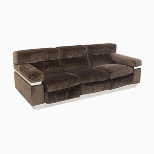 Italienisches Sofa aus braunem Samt & Stahl von Vittorio Introini
