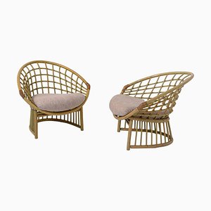 Large Italian Bamboo and Rattan Armchairs, Set of 2