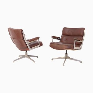 Model Soft Pad Chairs in Brown Leather & Steel from Herman Miller, Set of 2