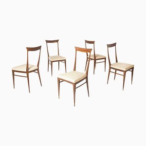 Italian Chairs in Wood & Satin by Ico & Luisa Parisi, Set of 5