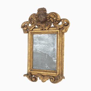 Espejo italiano antiguo de madera dorada pintada