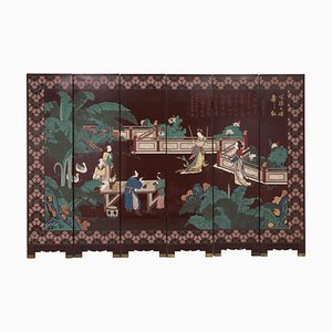 Chinesischer Holzschirm mit Szenen des Orientalischen Lebens