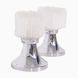 Table Lamps in Satin Glass & Chrome Metal by Gaetano Sciolari, Set of 2