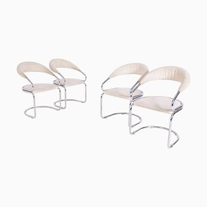 Italian Chairs in Steel & Beige Cotton by Giotto Stoppino, Set of 4