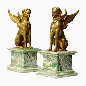 Sphinx Napoléon III Empire en Bronze et en Albâtre, France, 19ème Siècle, Set de 2