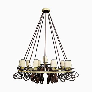 Mid-Century French Majestic Chandelier in Forged Iron, 1950s