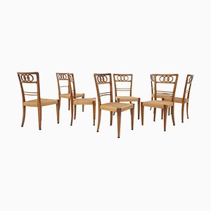 Chairs in Walnut Wood & Straw by Paolo Buffa, 1950s, Set of 8
