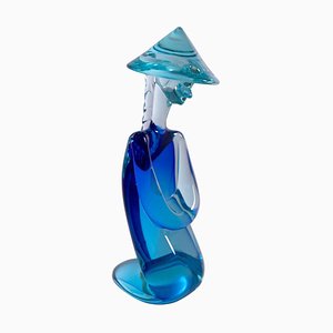 Skulptur eines Chinesen aus blauem Murano Glas von Archimede Seguso, 1960er