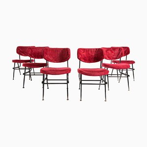 Italian Chairs in Red Velvet and Iron, 1950s, Set of 6