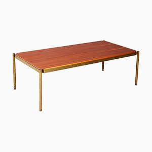 Mid-Century Coffee Table in Brass and Wood by Osvaldo Borsani for Tecno, 1950s