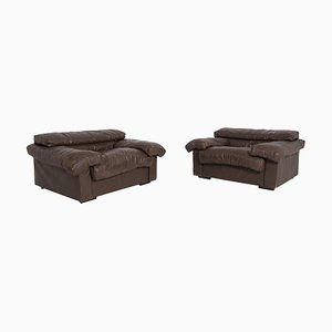 Italian Erasmo Armchairs in Brown Leather by Tobia Scarpa for B&B Italia, Set of 2
