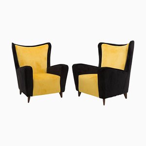 Italian Armchairs in Black and Yellow Velvet by Ico & Luisa Parisi, Set of 2