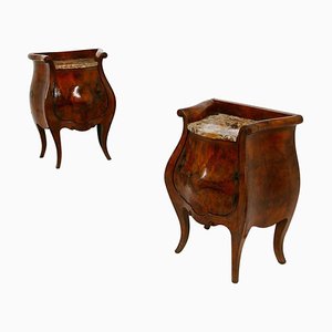 Italian Bedside Tables in Briar and Marble, 1900s, Set of 2