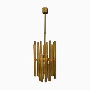 Mid-Century Chandelier in Gilded Glass from Venini, 1950s