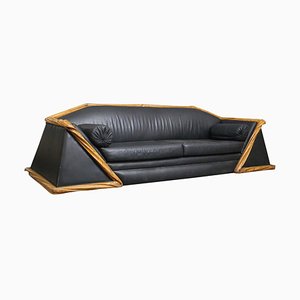Art Deco French Sofa in Leather and Wood