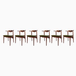 Dänische Vintage Cowhorn Stühle aus Mahagoni, 1940er, 6er Set