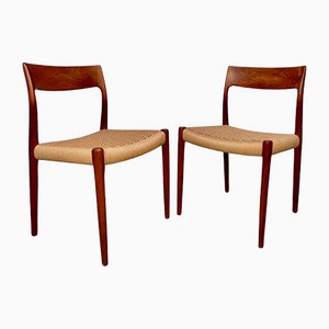 Danish Teak & Papercord Dining or Side Chairs No. 77 by Niels O. Møller for J.L. Møllers, 1959, Set of 2