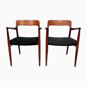Danish Teak & Wool Model 56 Chairs by Niels O. Møller for J.L. Møllers, 1954, Set of 2