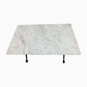 White and Grey Veined Marble and Cast Iron Kitchen Bistro Table
