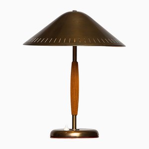 Brass and Stained Teak Table Lamp by Harald Notini for Böhlmarks, 1940s