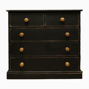 Large Black Painted Pine Chest of Drawers