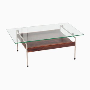 Table Basse en Métal & Palissandre avec Plateau en Verre par Fristho, 1960s