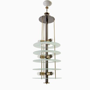 Large Postmodern Chandelier in Glass and Steel, 1980s