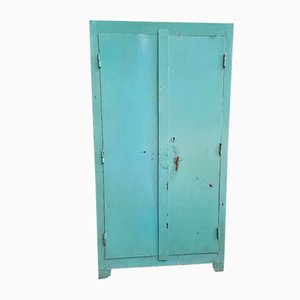Vintage Industrial Blue Steel Cabinet Safe