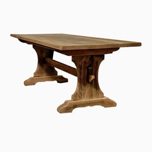French Bleached Oak Trestle End Farmhouse Dining Table