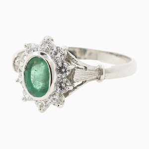 0.50 Carat Emerald and Diamonds Set on an 18 Karat White Gold Ring