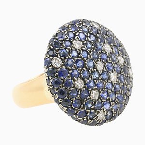 Sapphires and Diamonds Pavé on 18 Karat Rose Gold Cocktail Ring