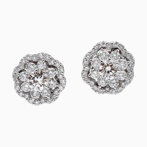 1.65 Carat White Diamonds, 18 Karat White Gold Flower Stud Earrings
