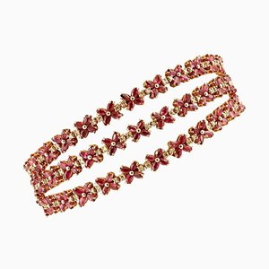 Bracelet Vintage en Or Rose 14k, Diamants, Rubis