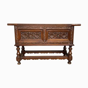 Spanish Console Chest Table with 2-Carved Drawers & Original Hardware